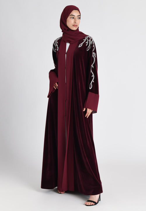 Luxury Ruby Velvet Open Abaya (Premium)