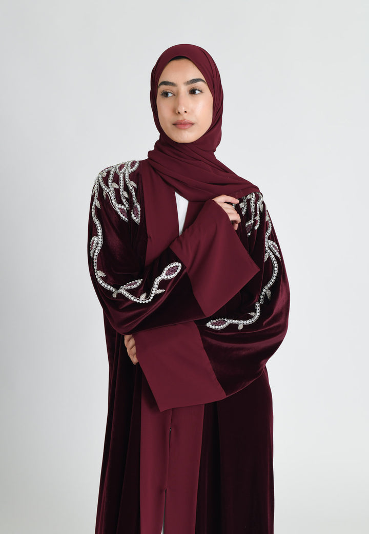 Luxury Ruby Velvet Open Abaya