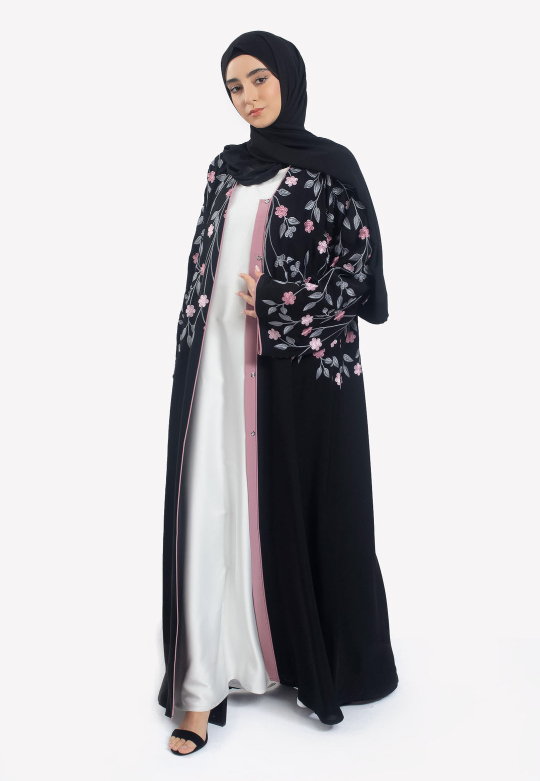 Floral Embroidered Open Abaya