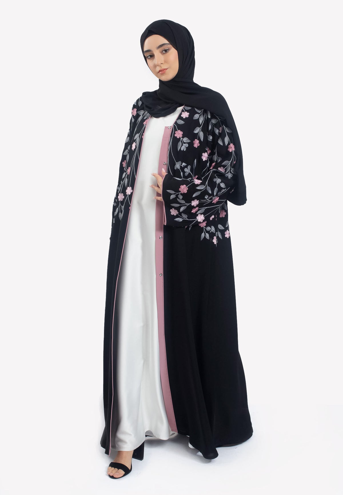Floral Embroidered Open Abaya