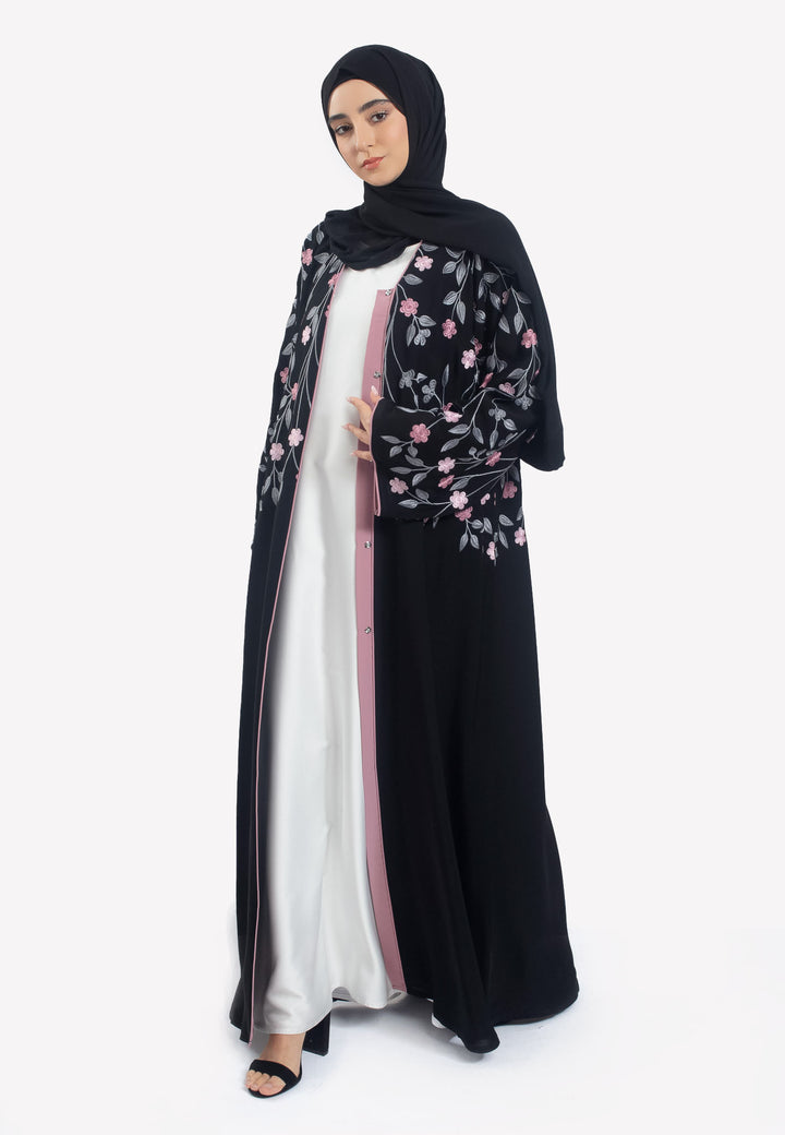 Floral Embroidered Open Abaya