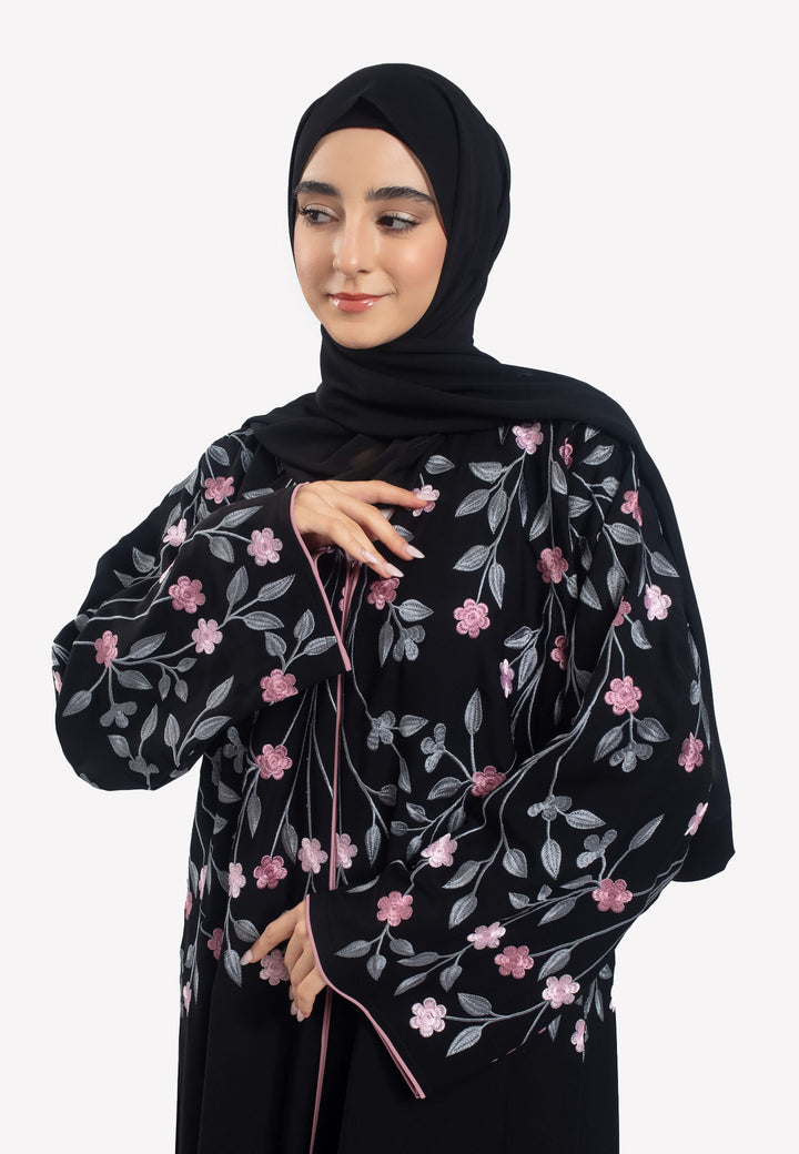 Floral Embroidered Open Abaya