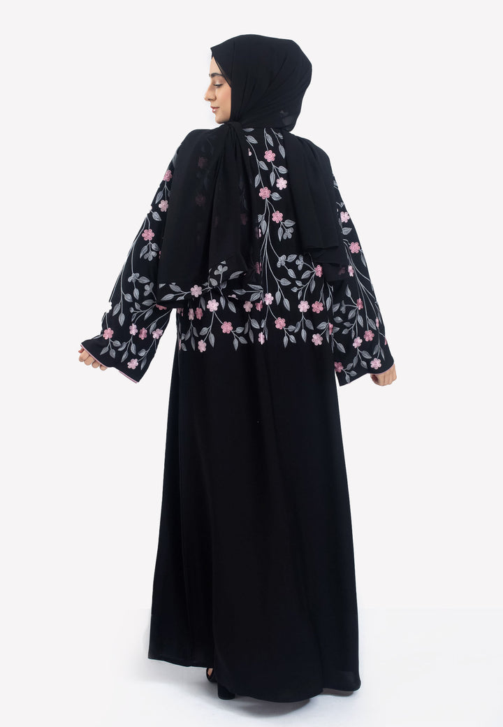 Back - Floral Embroidered Open Abaya