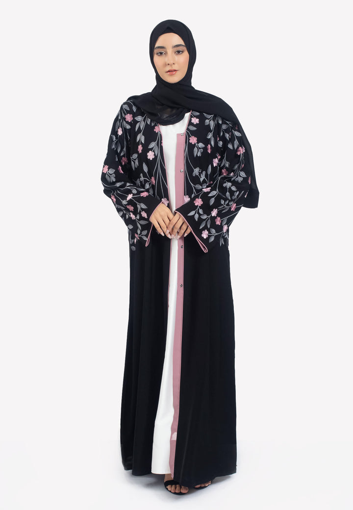 Front Open - Floral Embroidered Open Abaya
