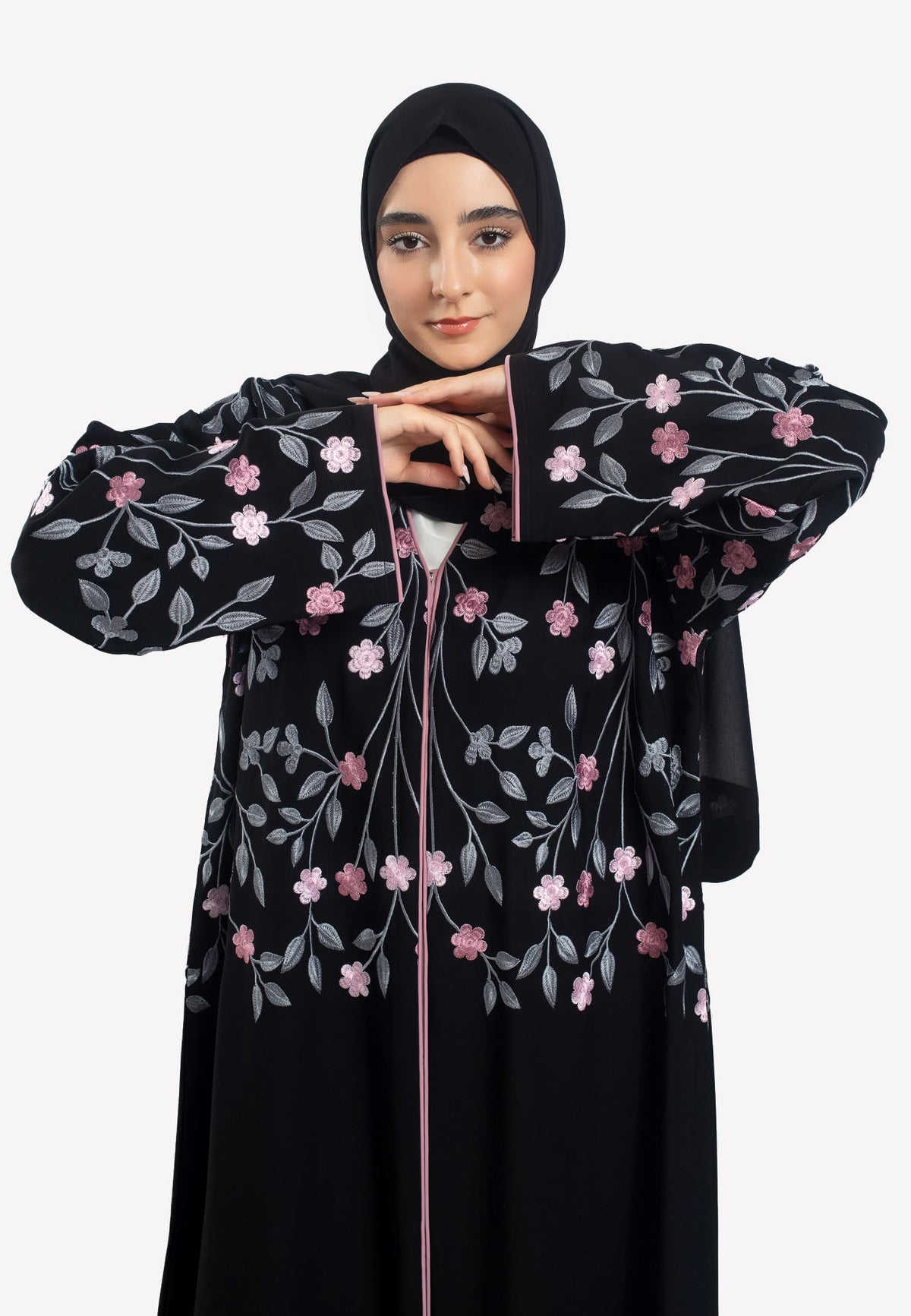 Floral Embroidered Open Abaya