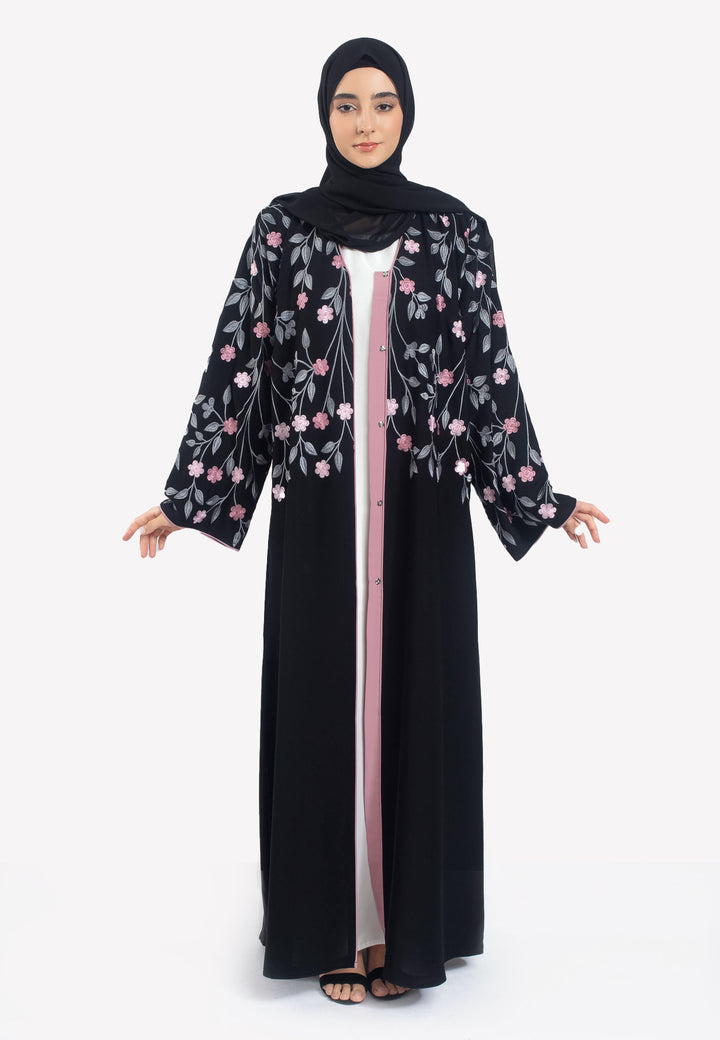 Floral Embroidered Open Abaya