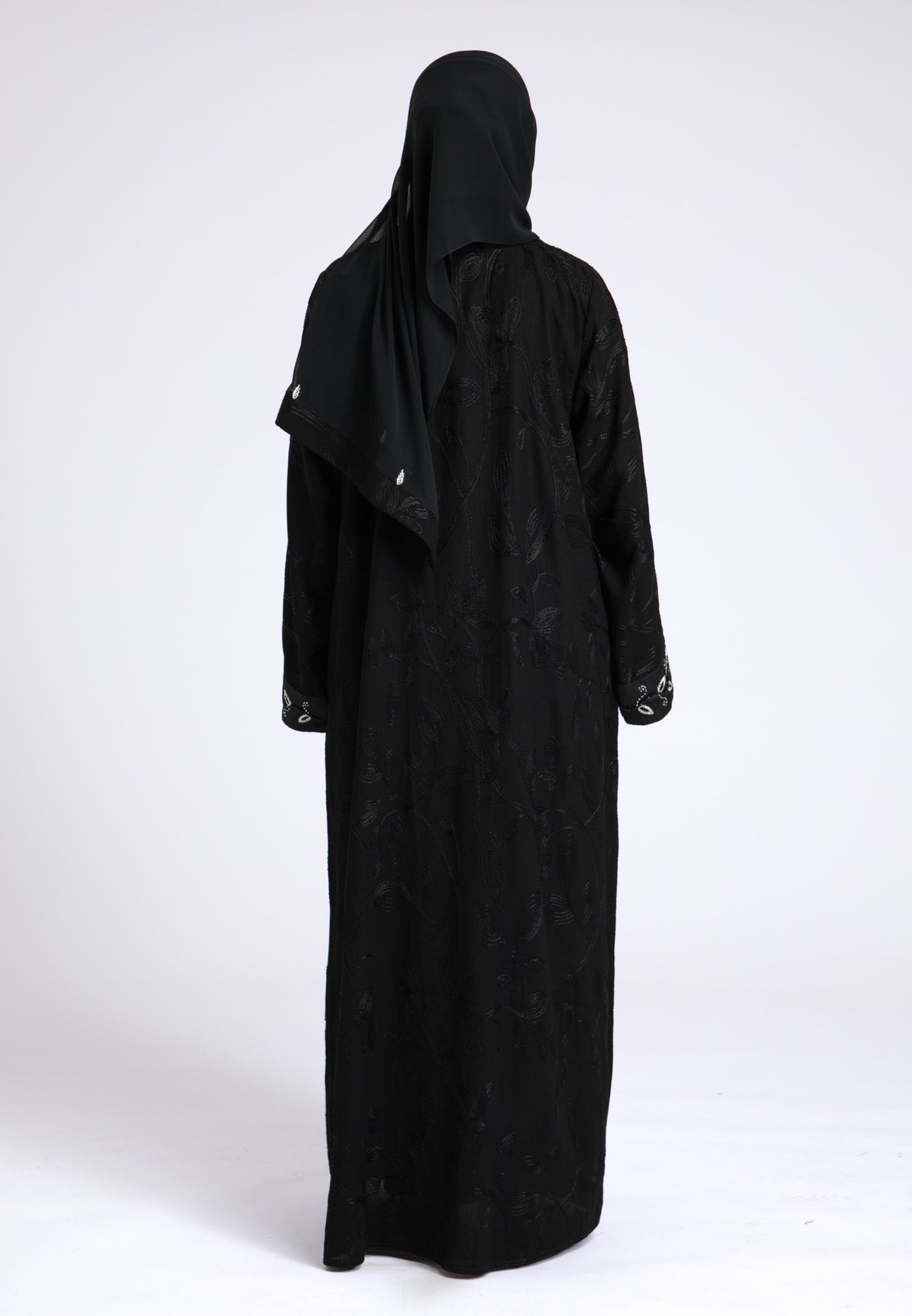 Midnight Black Notched Lapel Open Abaya