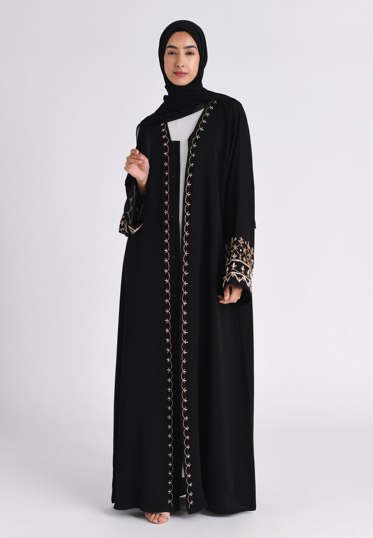 Midnight Black & Gold Lumière Open Abaya 