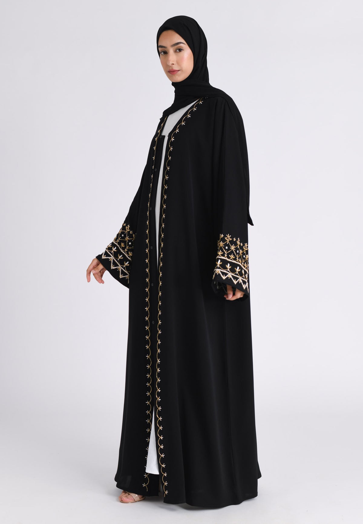 Midnight Black & Gold Lumière Open Abaya 