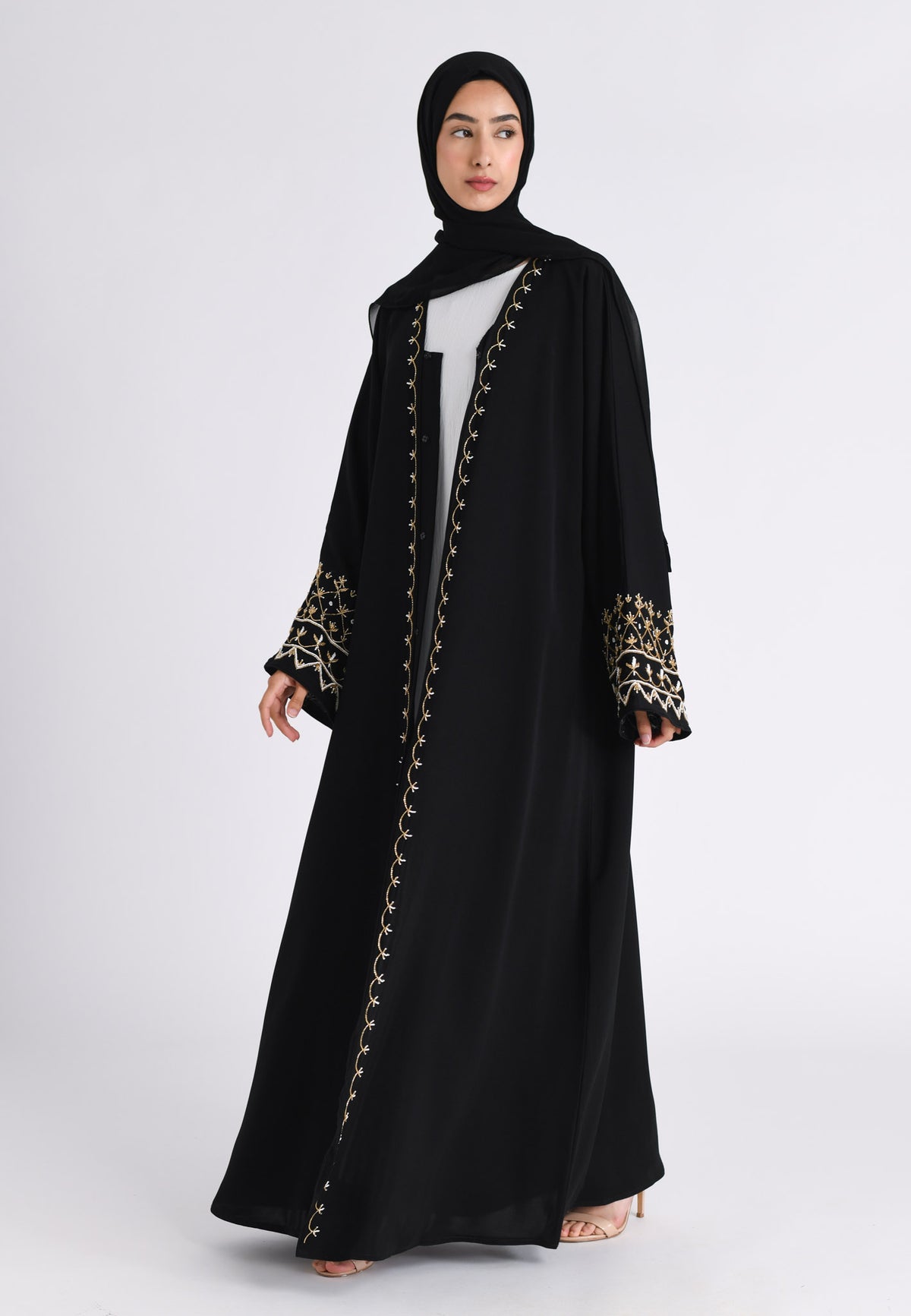 Midnight Black & Gold Lumière Open Abaya 