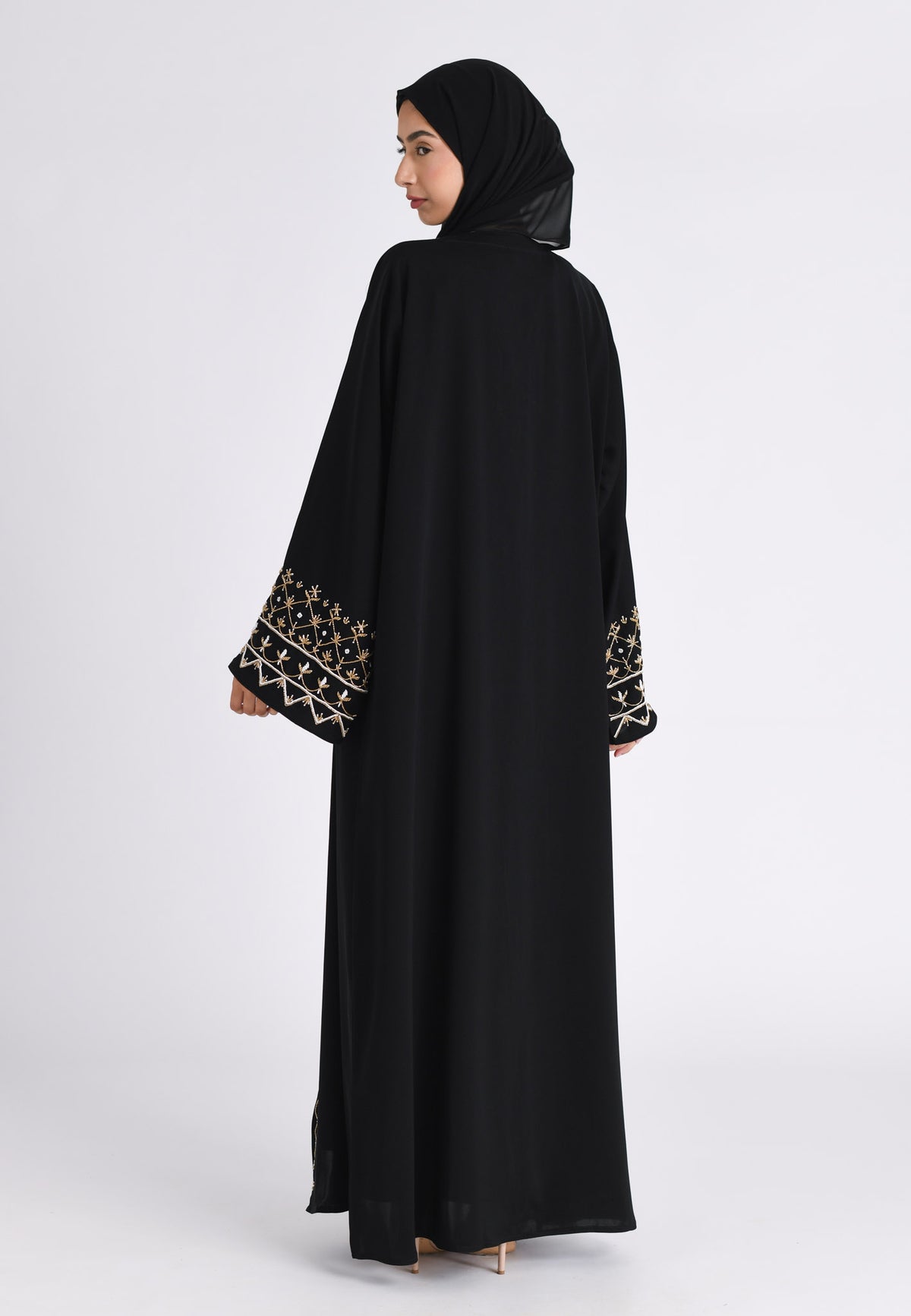 Midnight Black & Gold Lumière Open Abaya 