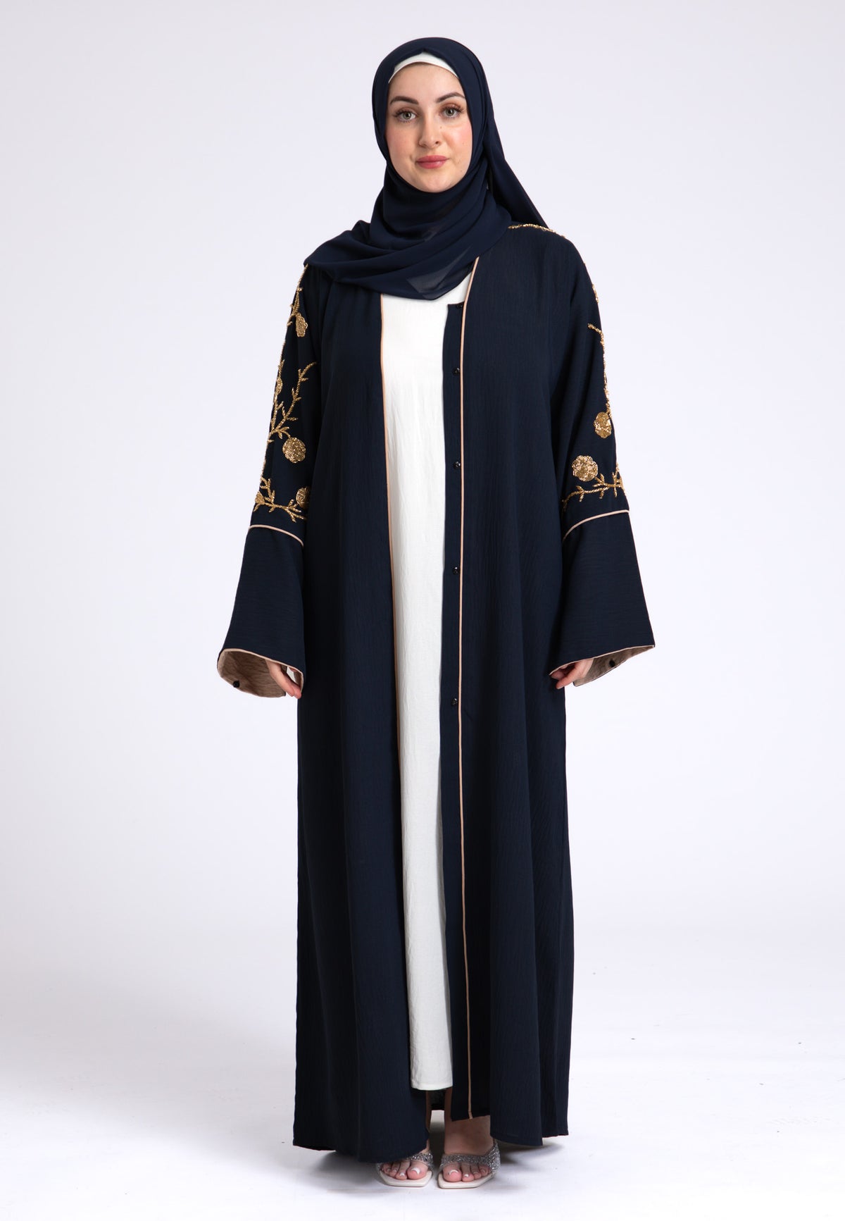 Midnight Navy Embellished Open Abaya