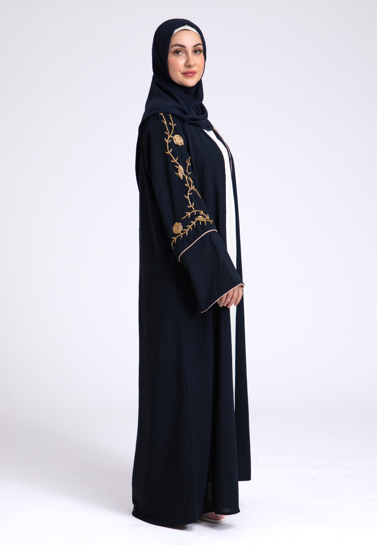 Midnight Navy Embellished Open Abaya