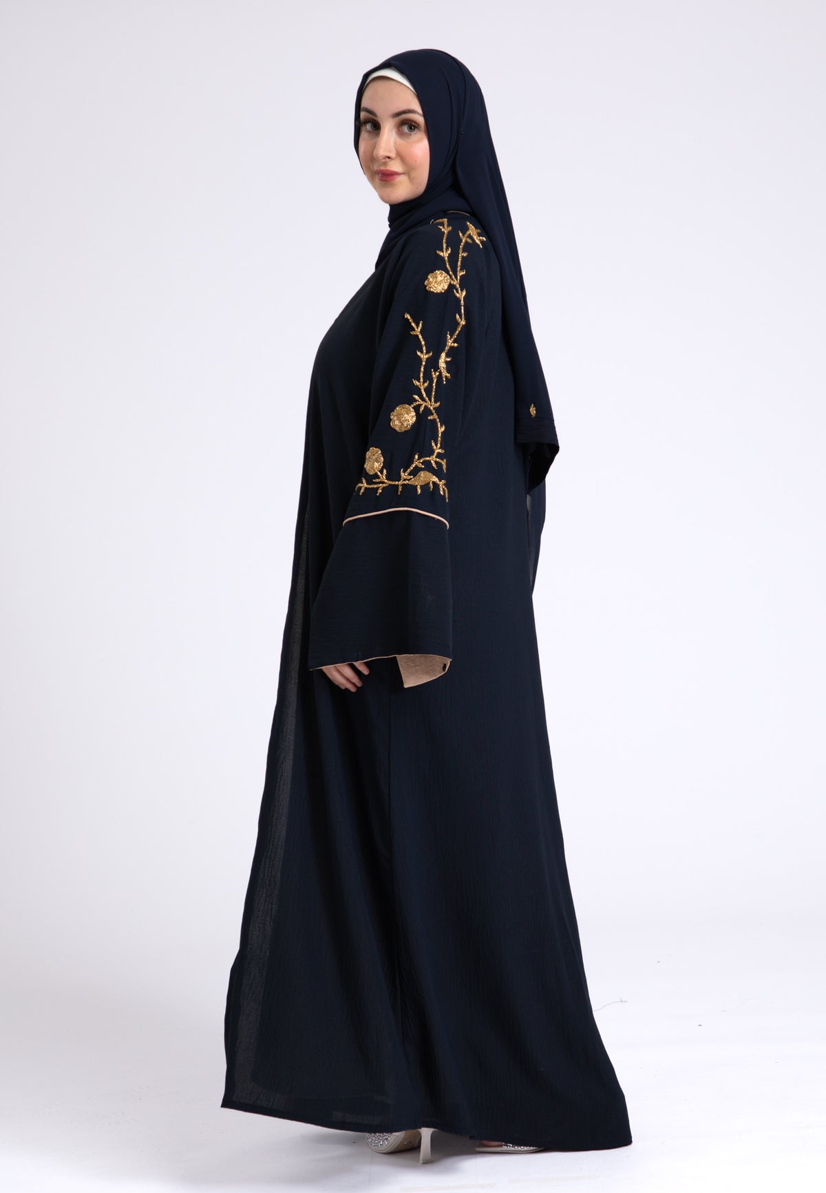 Midnight Navy Embellished Open Abaya
