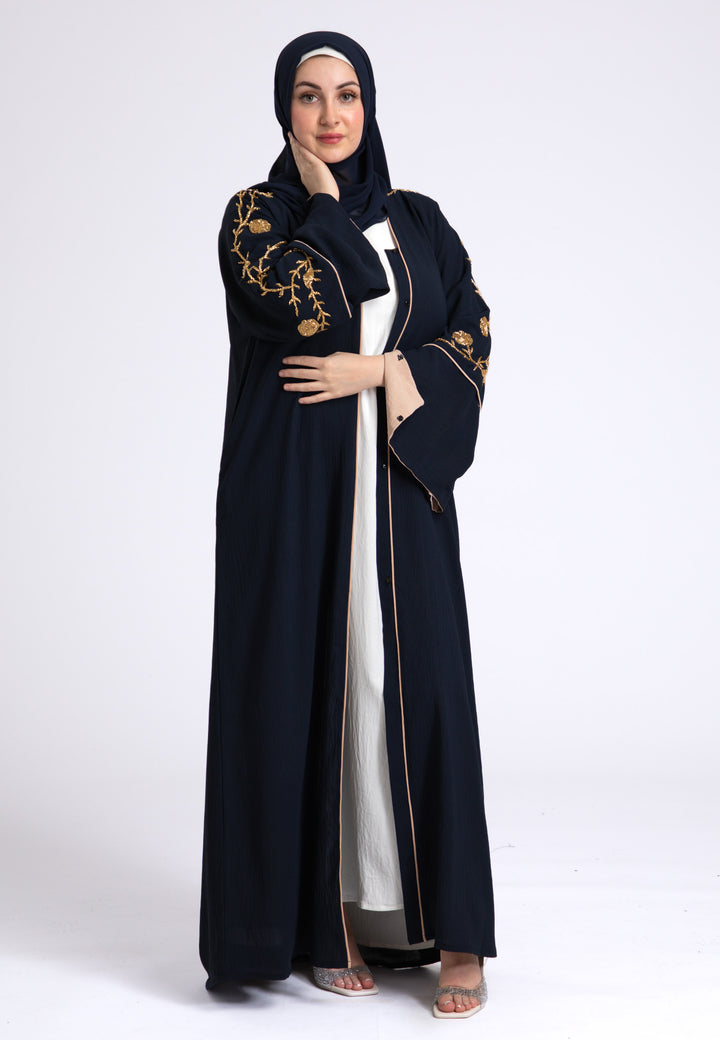 Midnight Navy Embellished Open Abaya