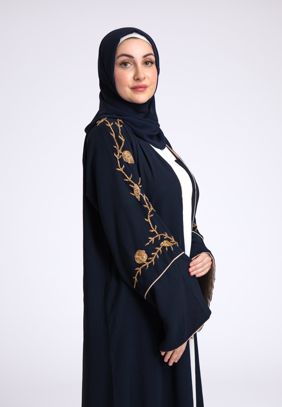 Midnight Navy Embellished Open Abaya