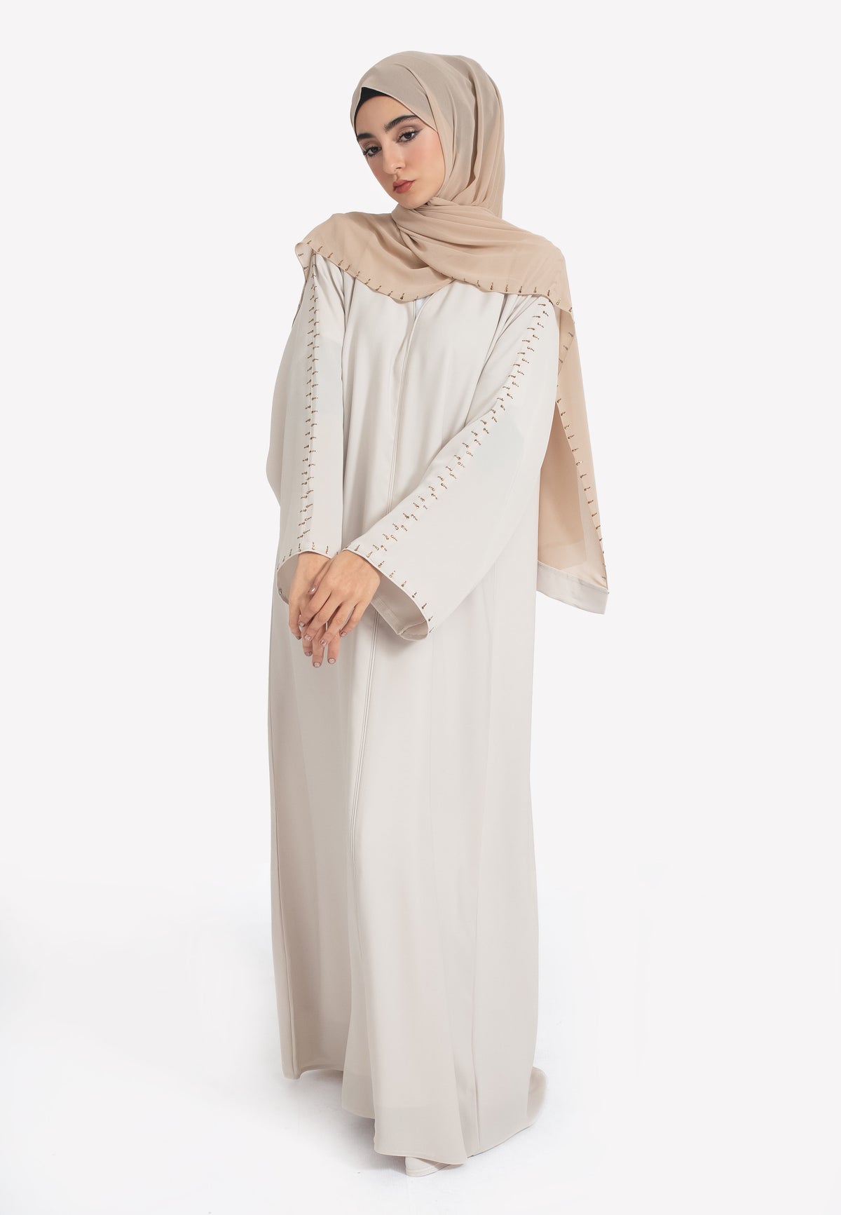 Minimal Beige Closed Abaya - Front
