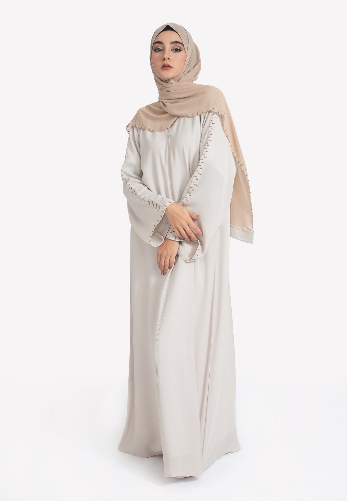 Minimal Beige Closed Abaya - Front