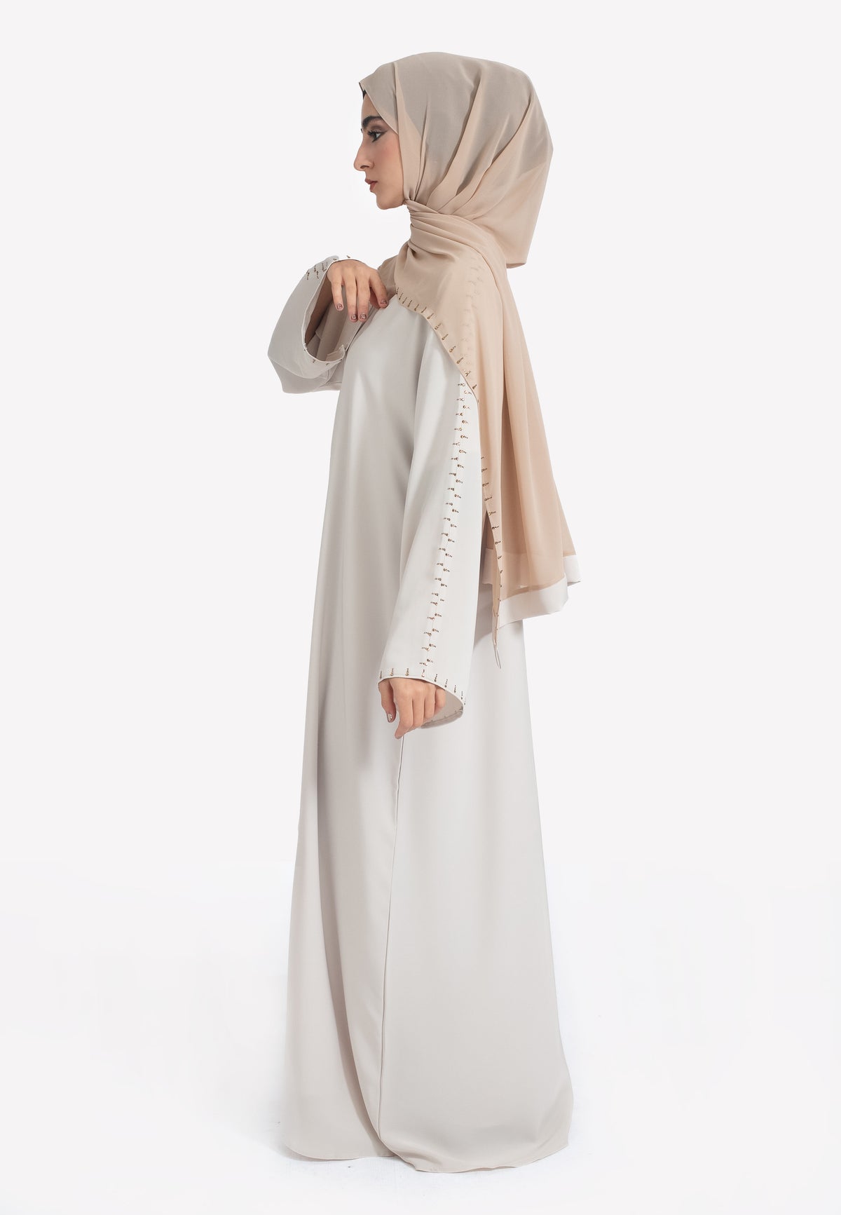 Minimal Beige Closed Abaya - Side
