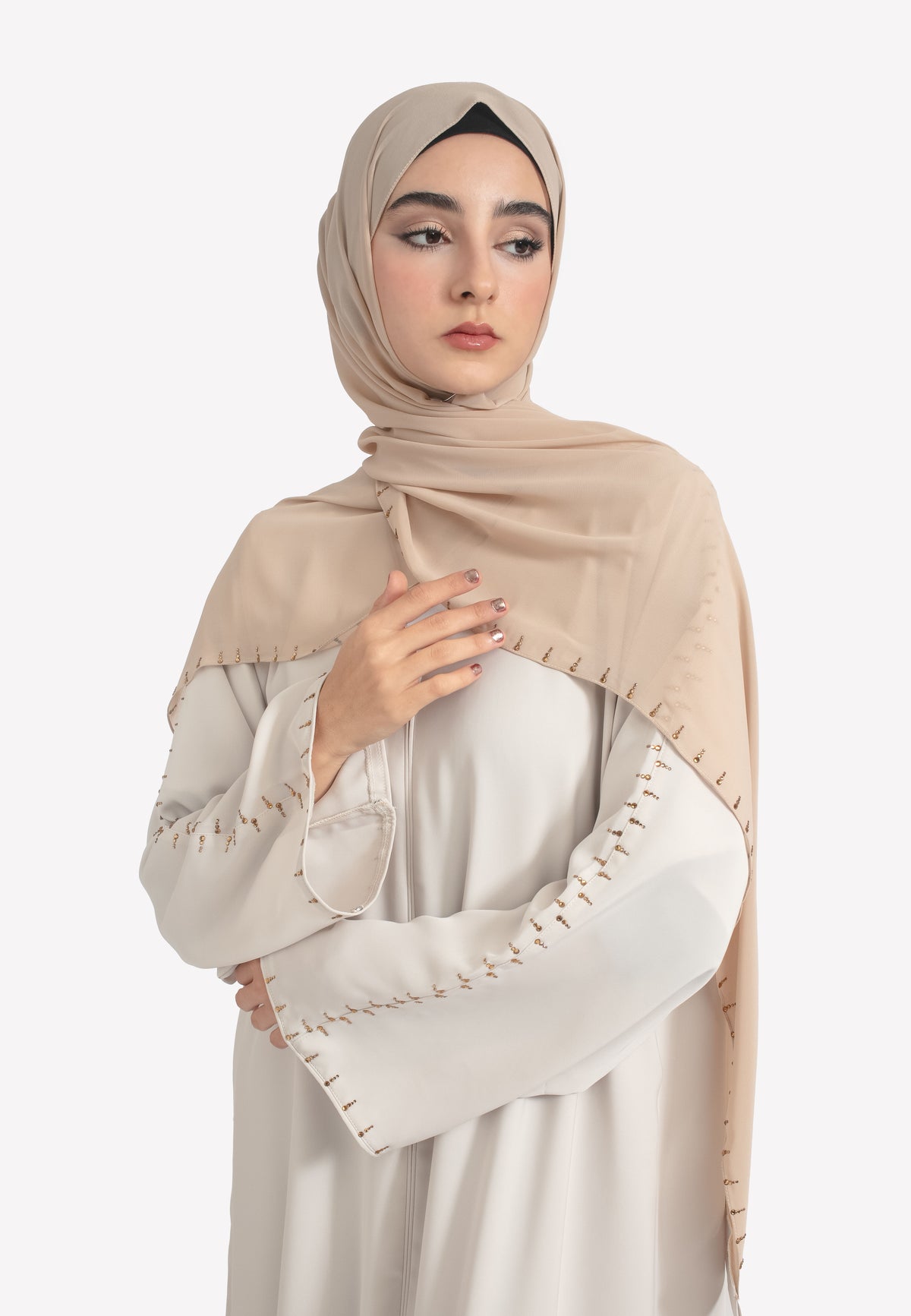 Minimal Beige Closed Abaya - Sleeves