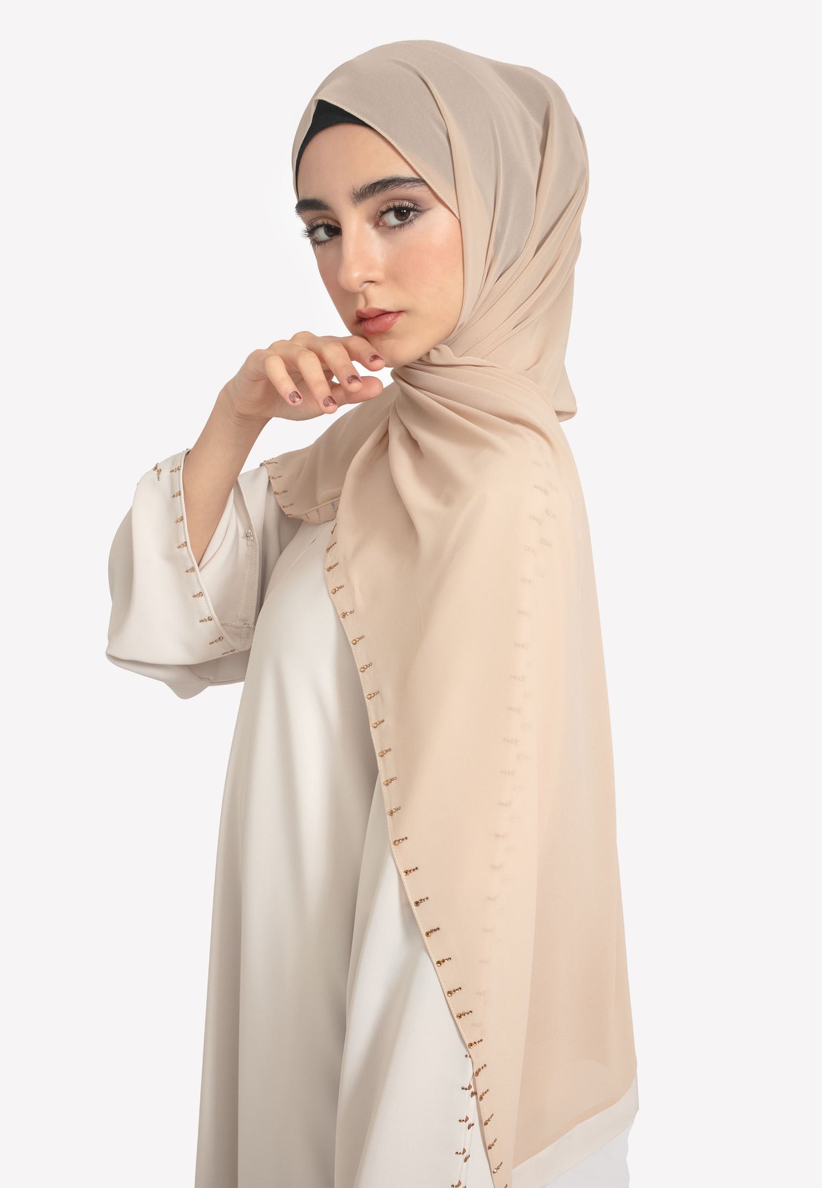 Minimal Beige Closed Abaya - Hijab