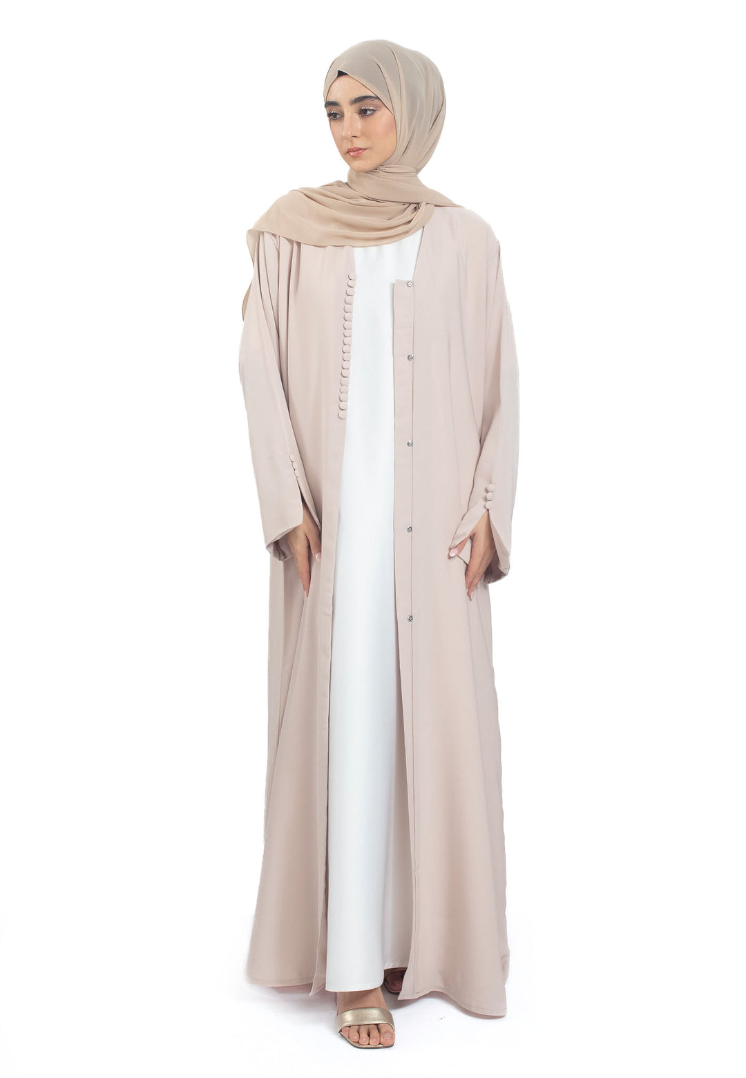 Front Open - Minimal Everyday Beige Abaya