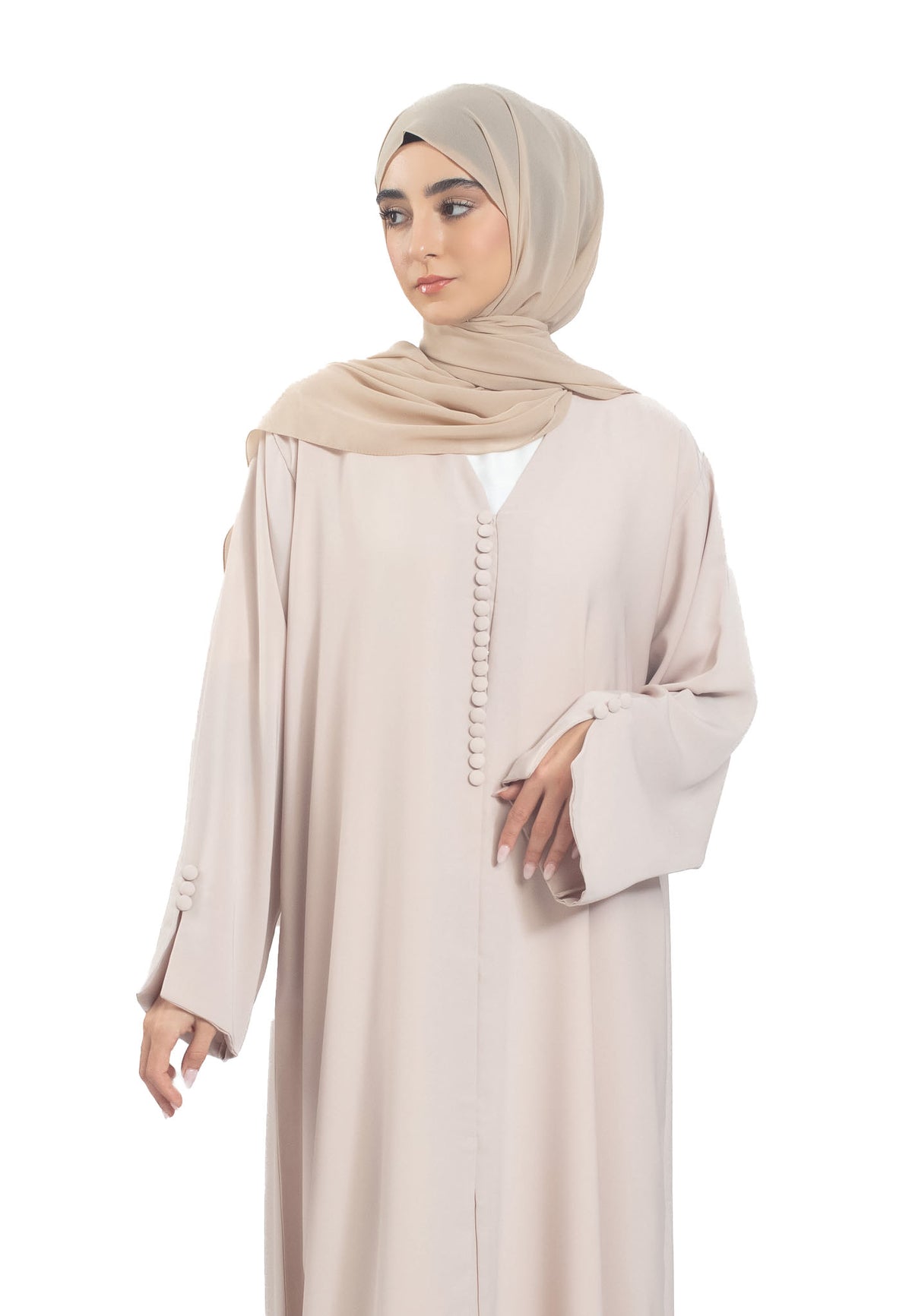 Closeup - Minimal Everyday Beige Abaya