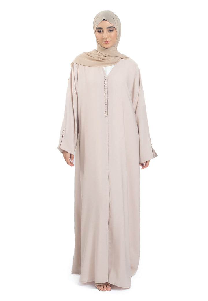 Front Closed - Minimal Everyday Beige Abaya