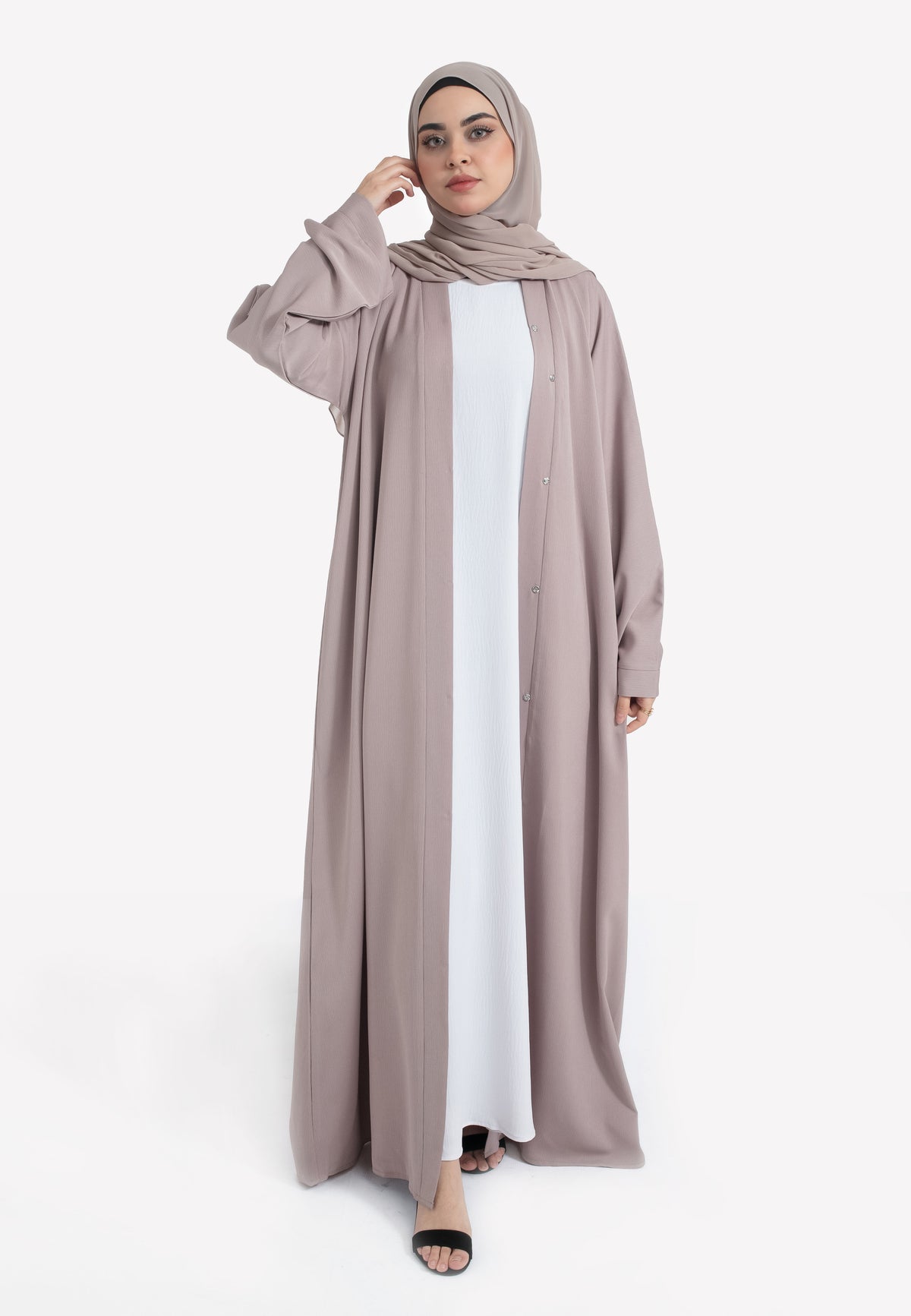 Mink Textured Open Abaya - Front