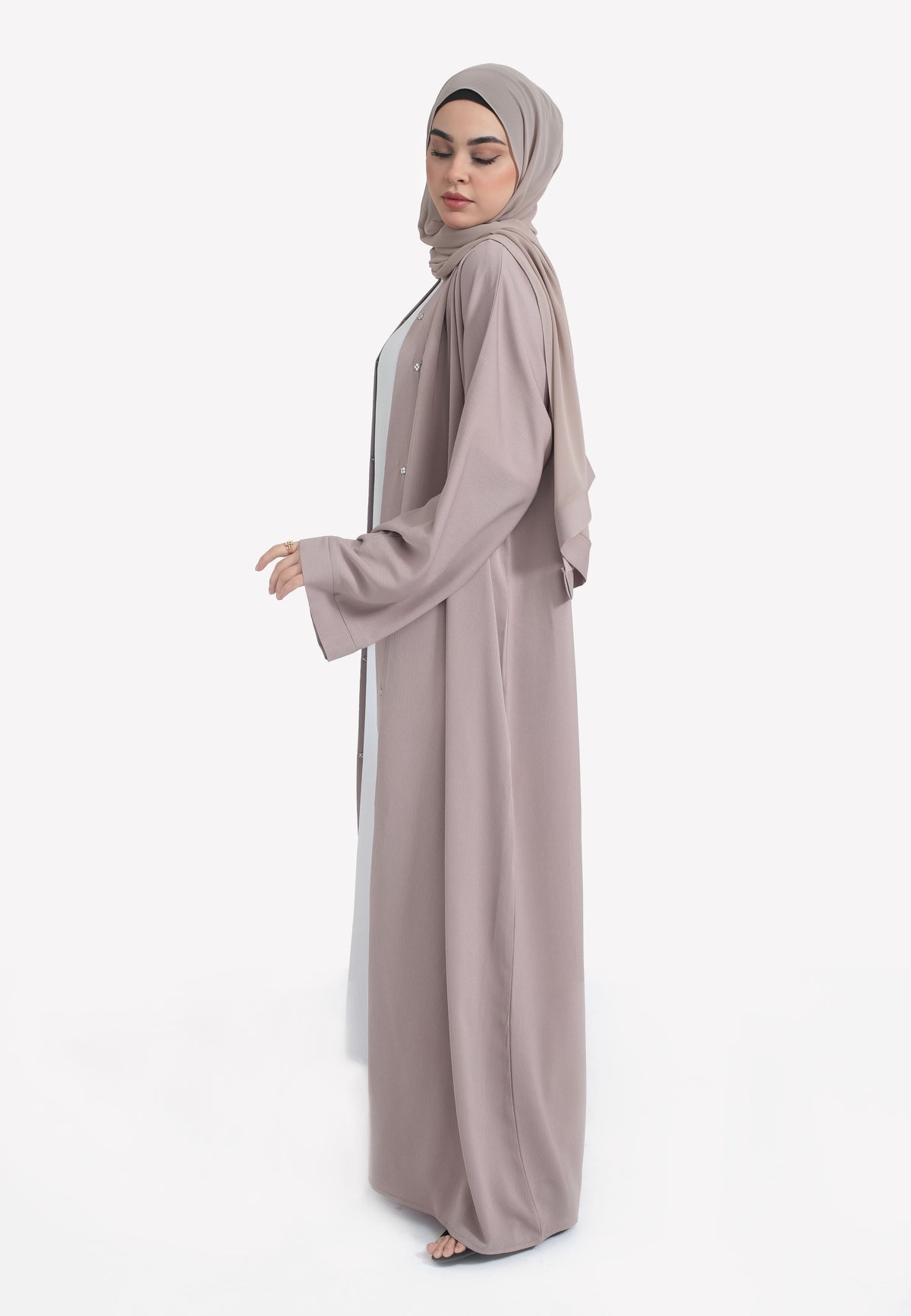 Mink Textured Open Abaya - Side