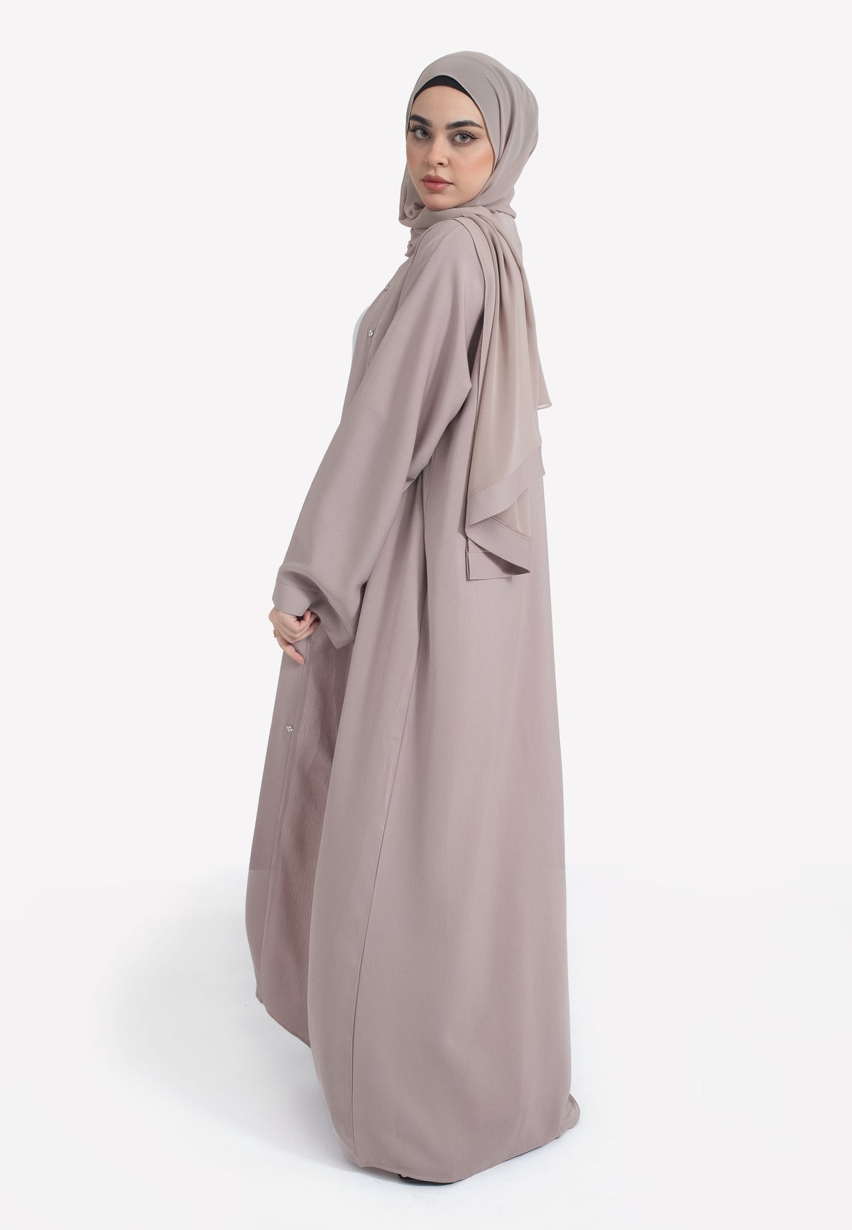 Mink Textured Open Abaya - Side