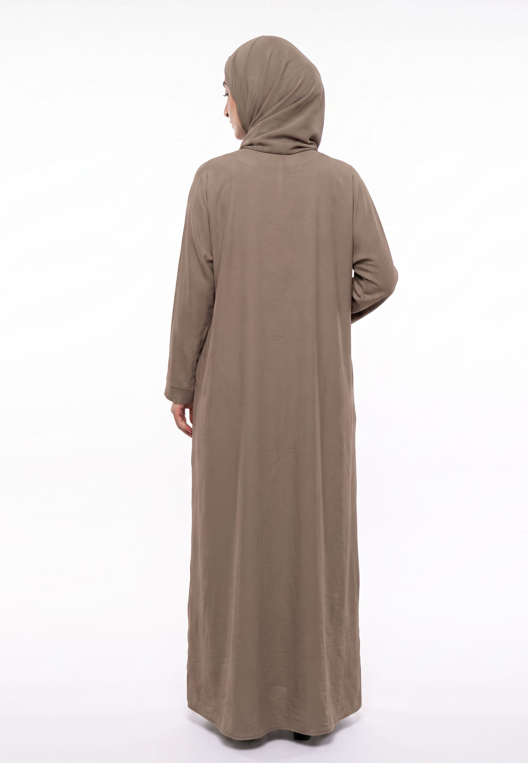 Luxury Mocha Everyday Closed Abaya with Zip Pockets – Crepe