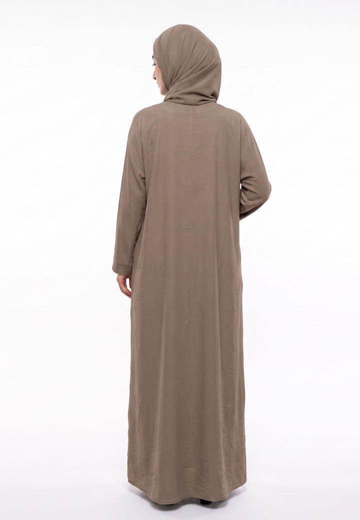 Luxury Mocha Everyday Closed Abaya with Zip Pockets – Crepe