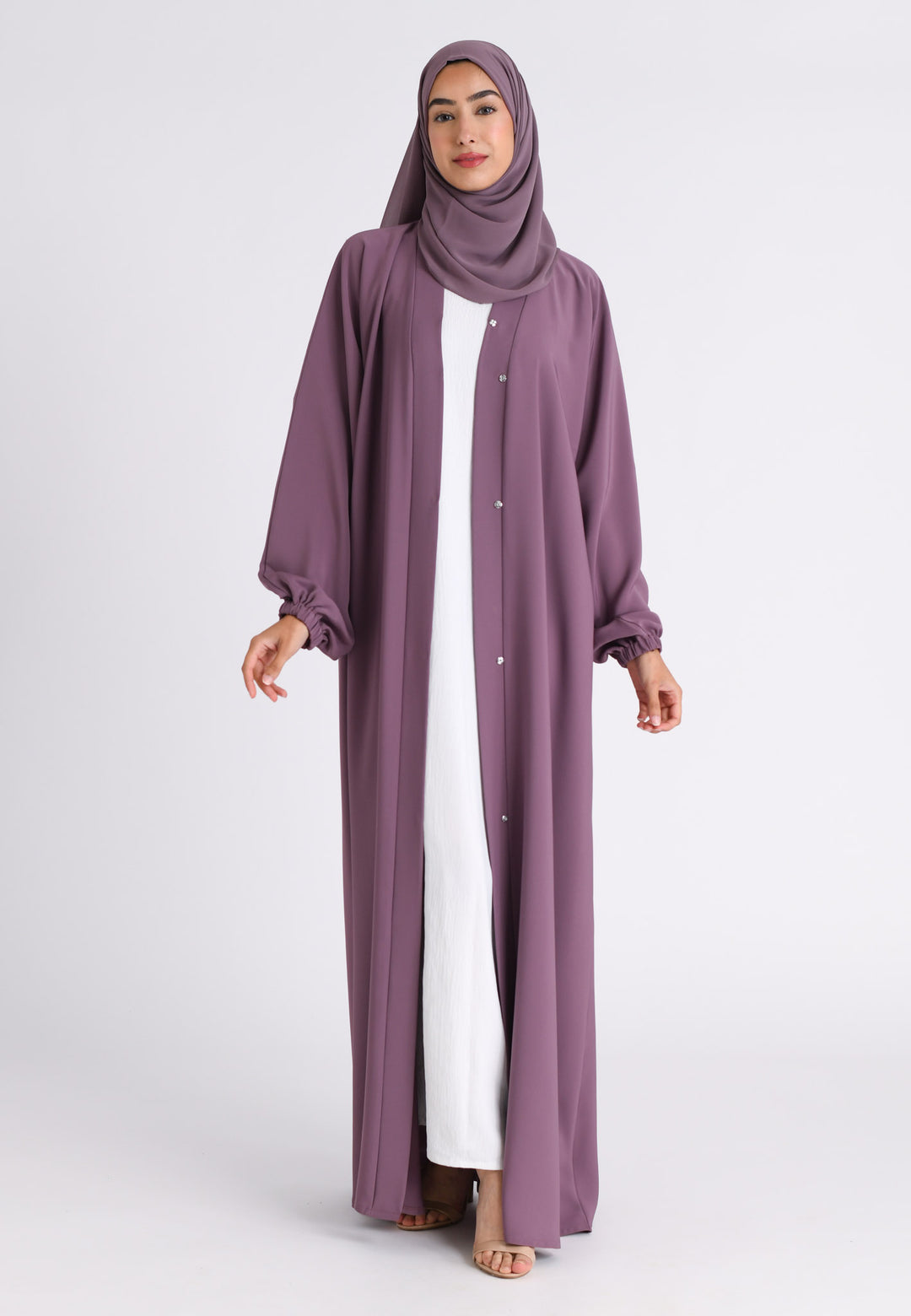 Mulberry Plain Open Abaya With Cuff Sleeves