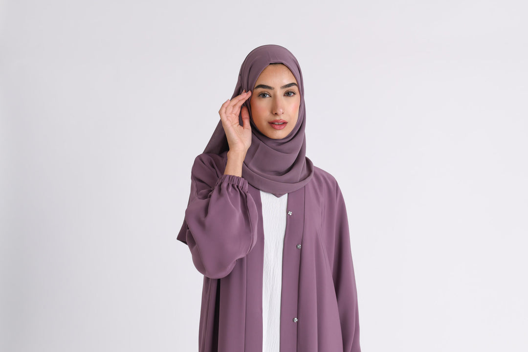 mulberry cotton abaya dress product info and reviews Mulberry Fathiya Open Front Abaya In Nida