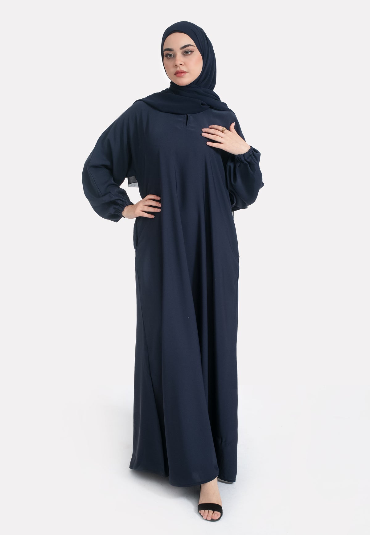 Navy Abaya with Pockets & Cuffs