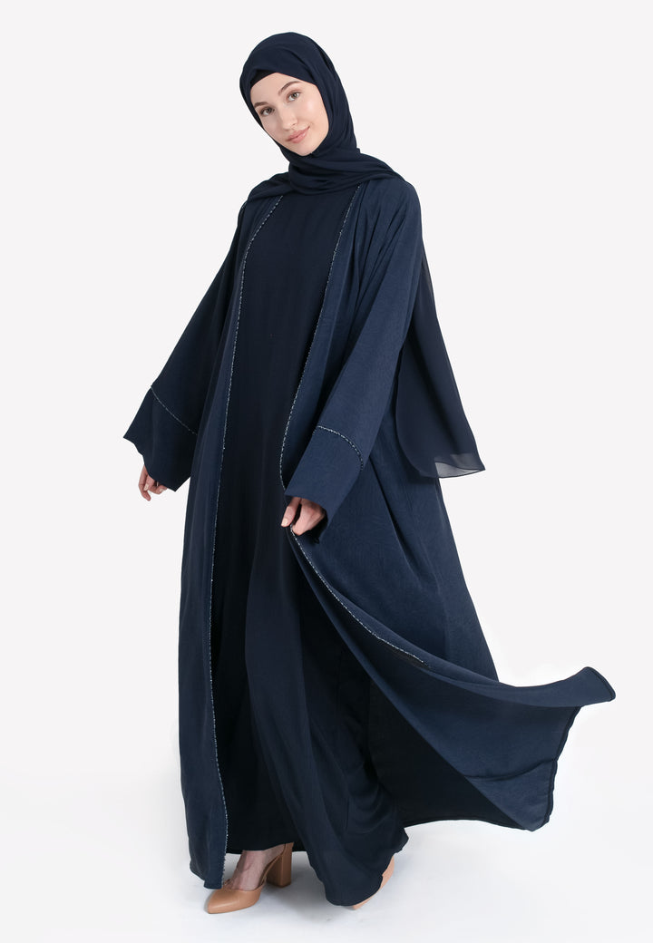 Navy Dainty Open Abaya Set