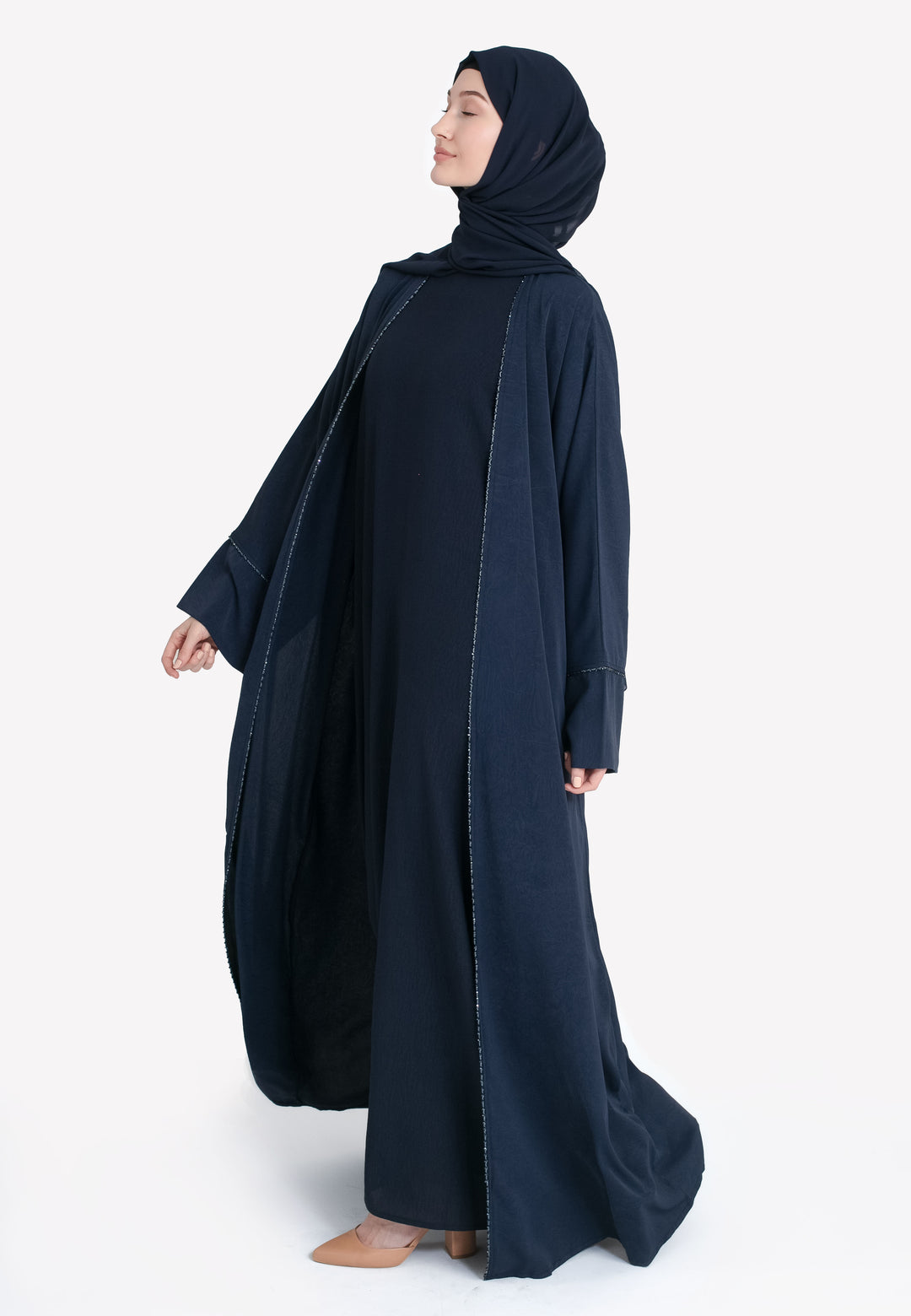 Navy Dainty Open Abaya Set