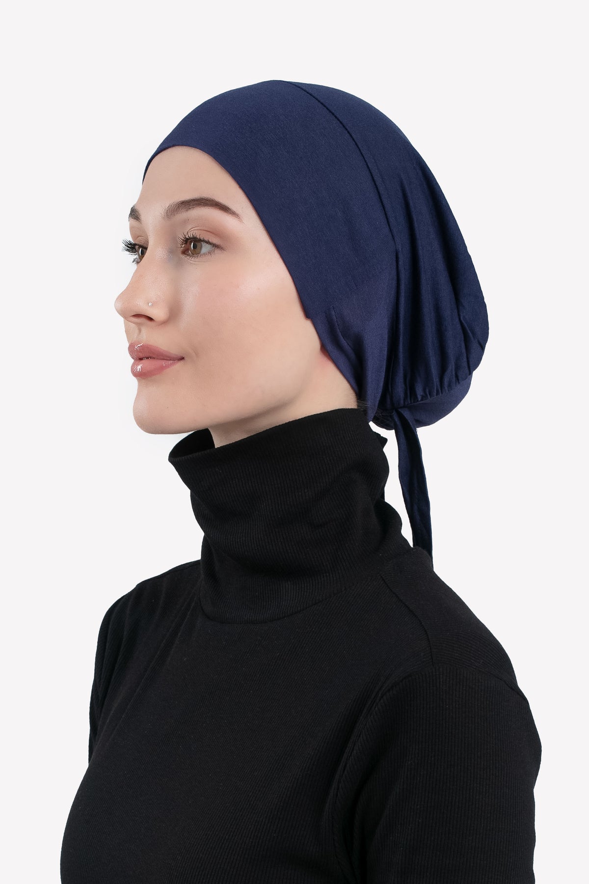 Navy Tie Back Hijab Cap