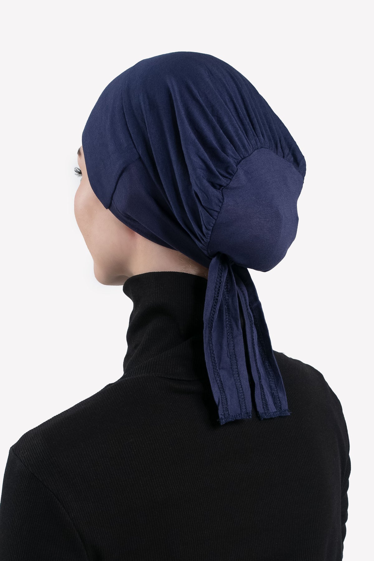 Navy Tie Back Hijab Cap