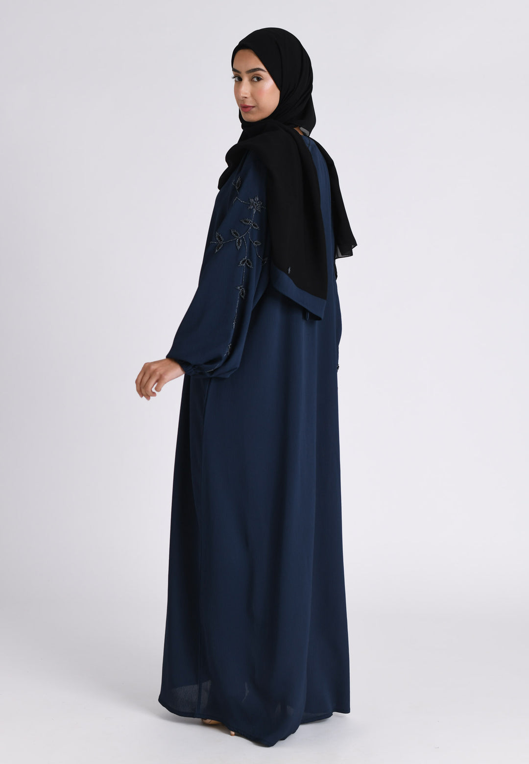 Navy Embellished Cuff Sleeves Abaya
