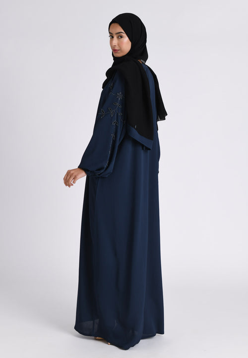 Navy Embellished Cuff Sleeves Abaya (Premium)