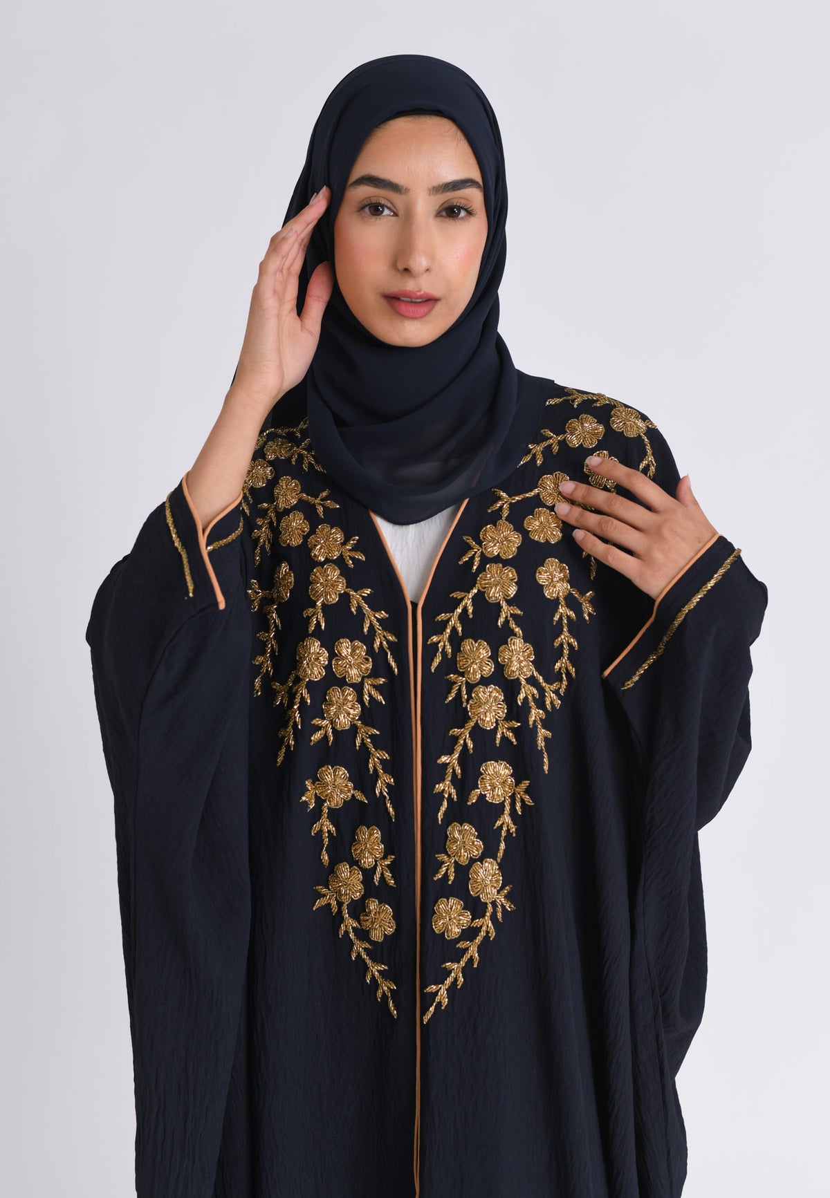 Navy Embellished Open Farasha