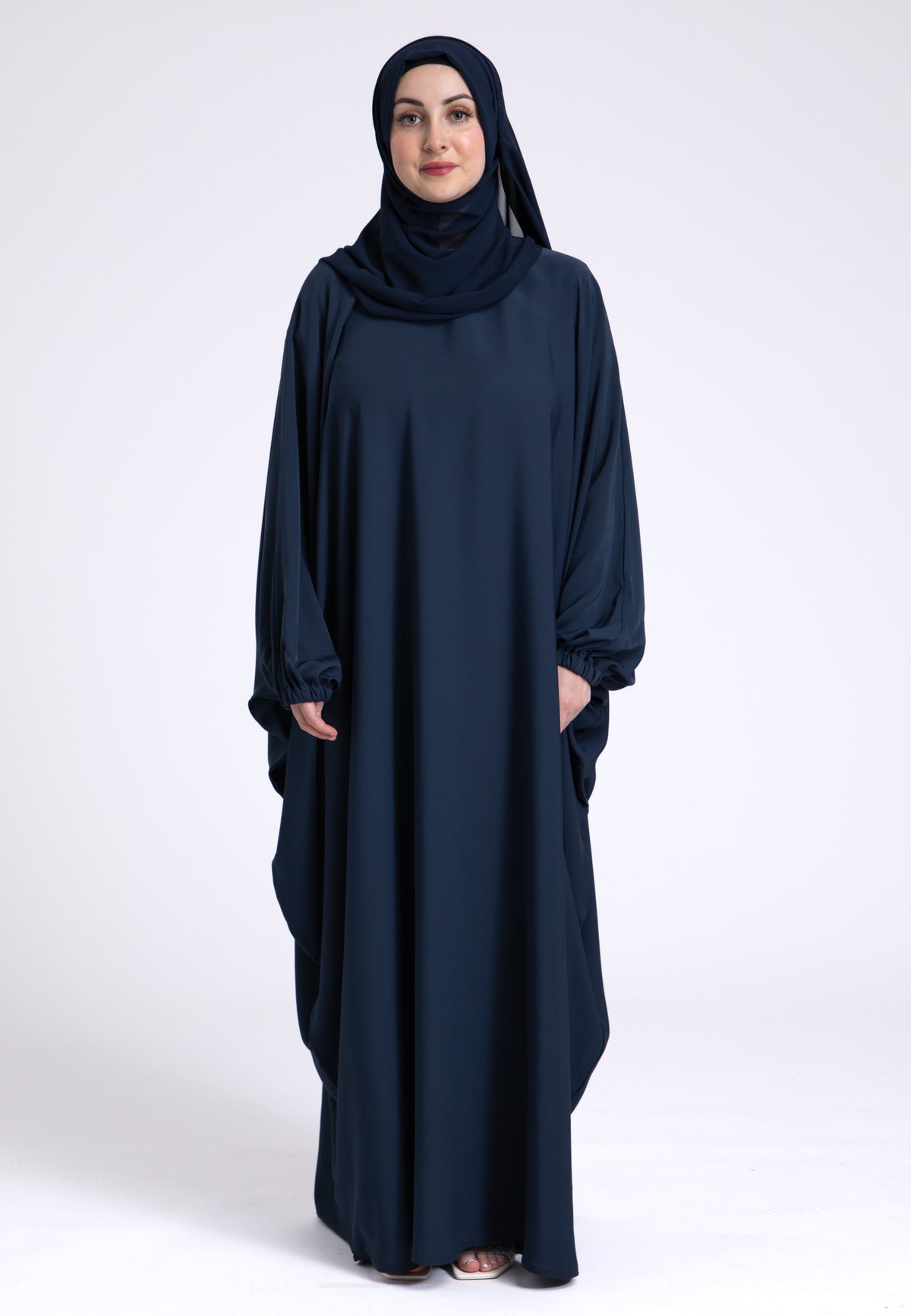 Navy Farasha With Elasticated Cuff Sleeves