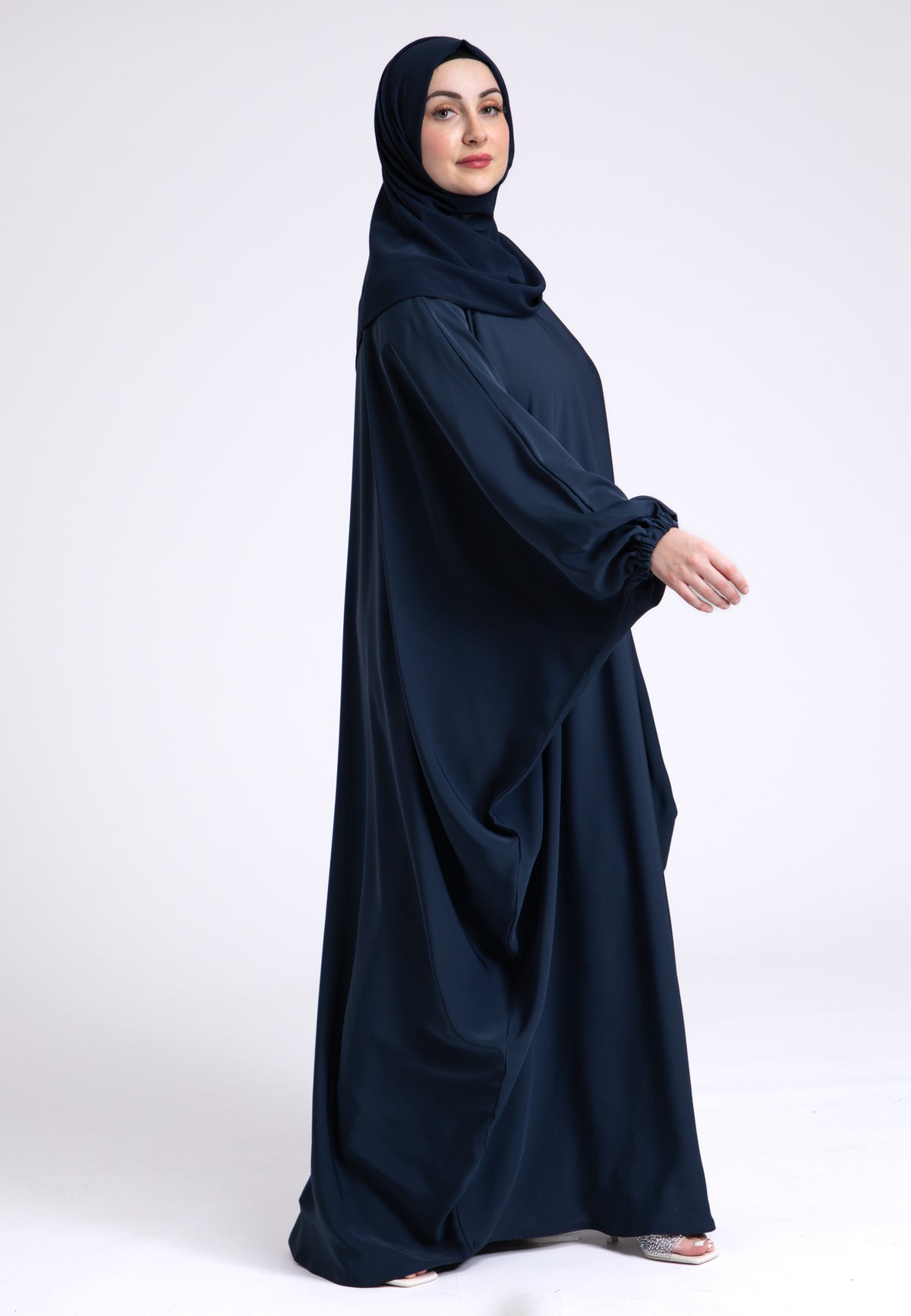 Navy Farasha With Elasticated Cuff Sleeves