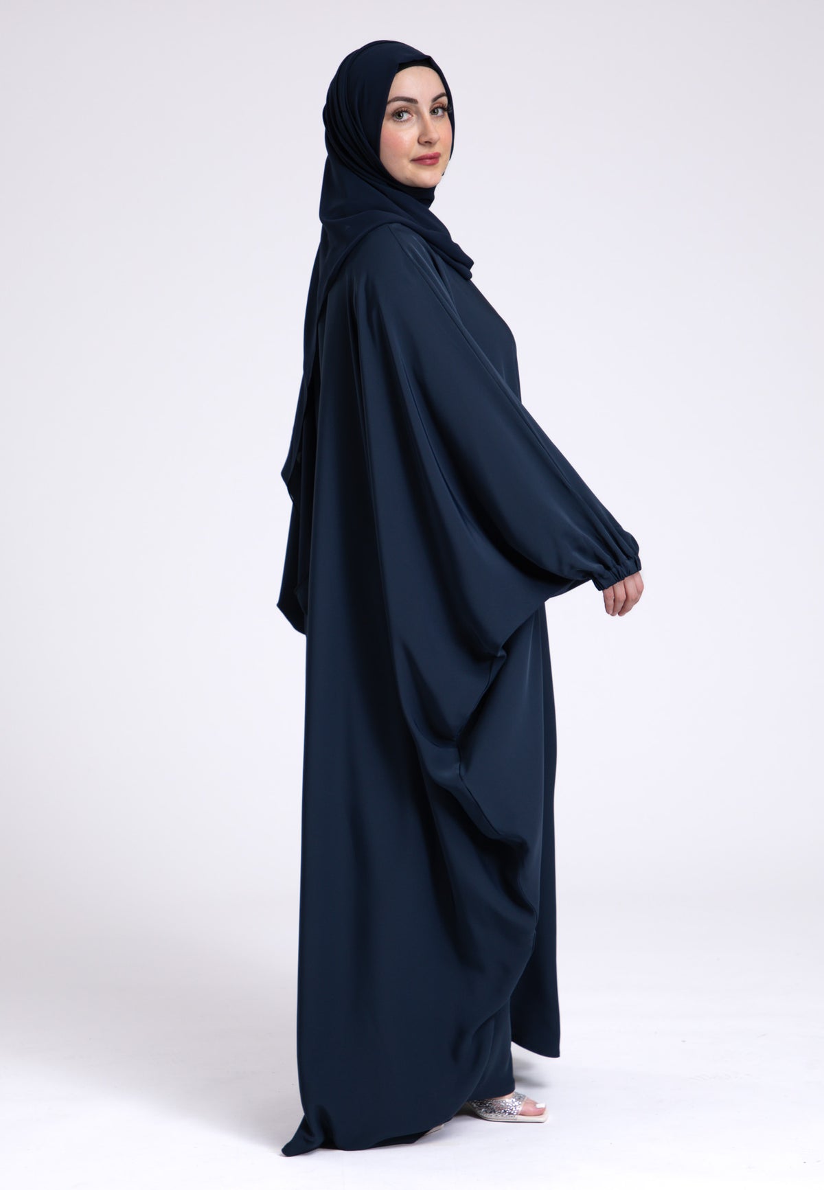 Navy Farasha With Elasticated Cuff Sleeves