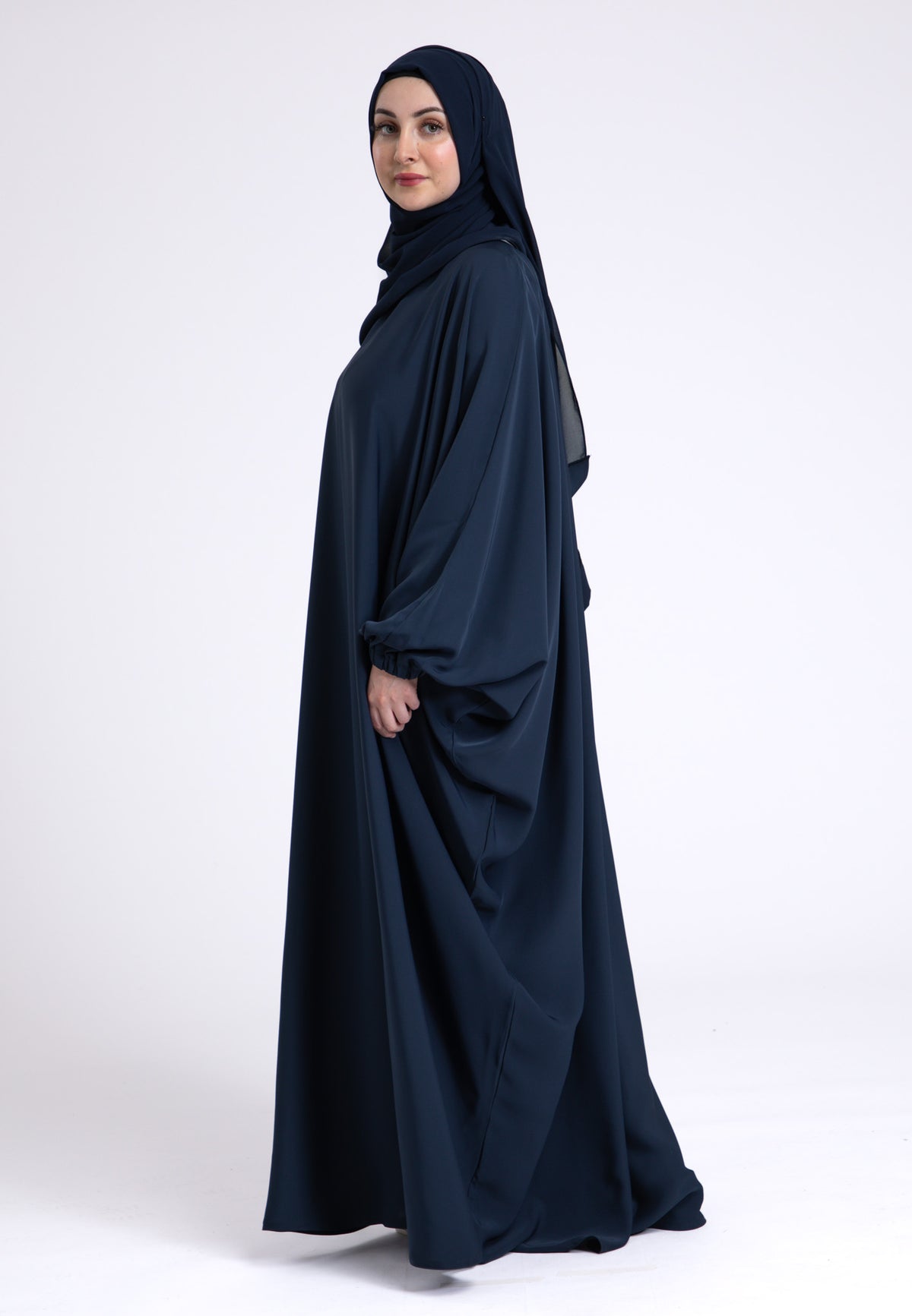 Navy Farasha With Elasticated Cuff Sleeves