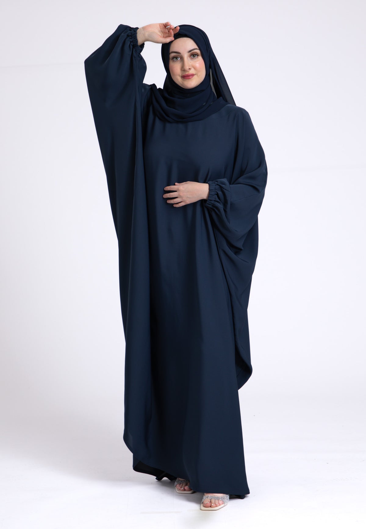Navy Farasha With Elasticated Cuff Sleeves