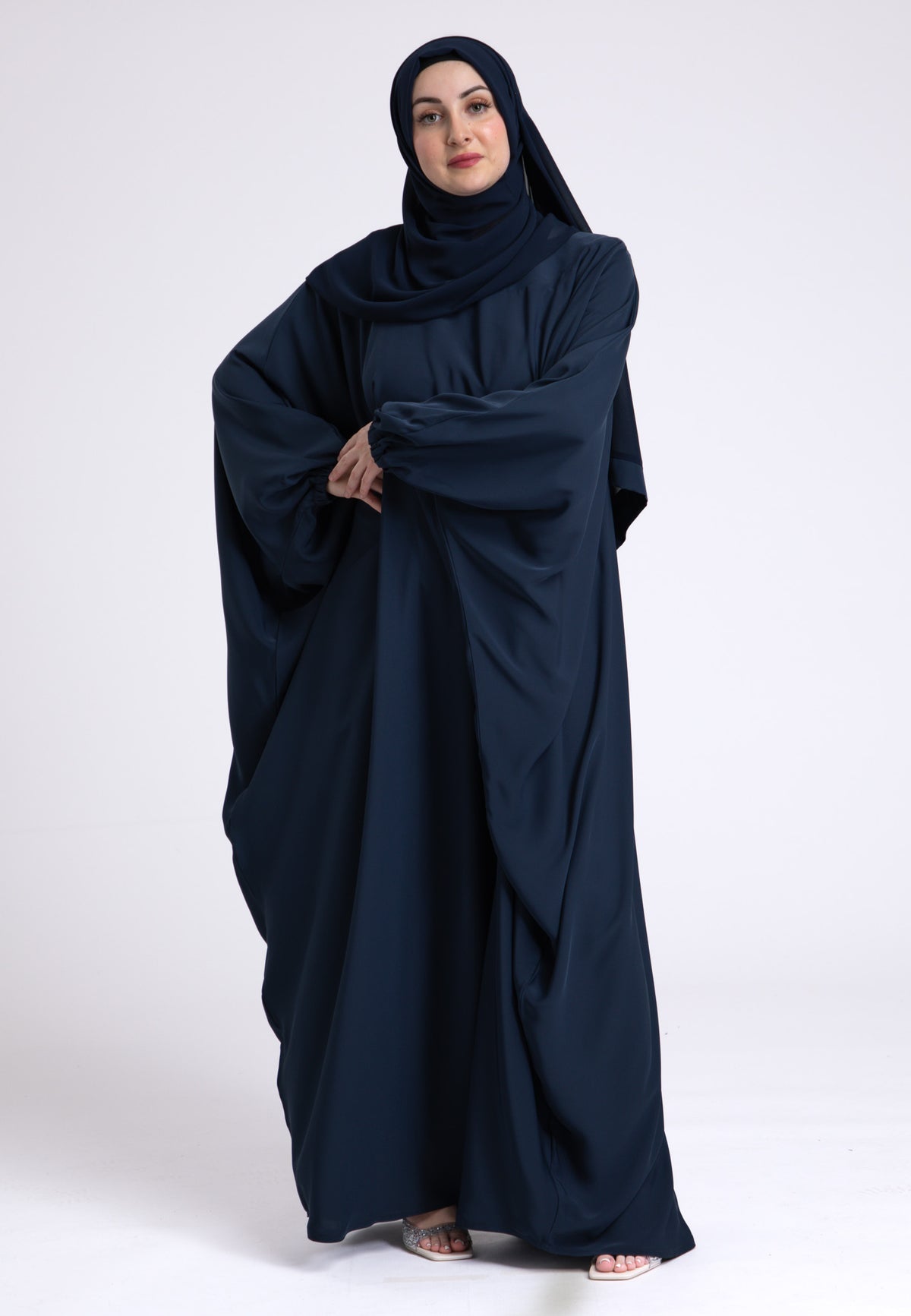 Navy Farasha With Elasticated Cuff Sleeves