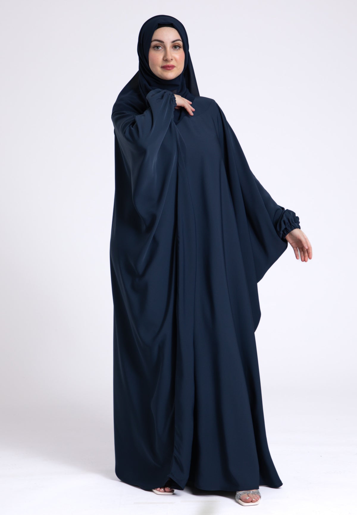 Navy Farasha With Elasticated Cuff Sleeves
